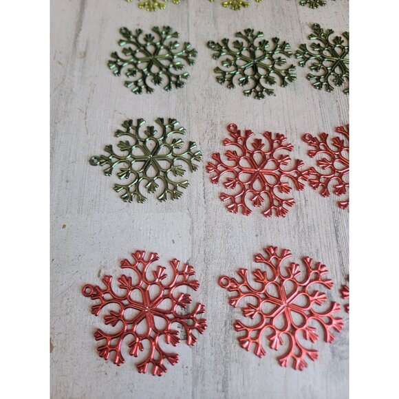 Red green snowflake ornament Xmas set‎ decor metallic - Picture 2 of 8